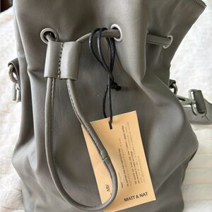 Matt & Nat Olive Drawstring Backpack with Silver Hardware